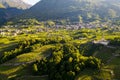 Valtellina IT, Castionetto di Chiuro, view of the vineyards and little church Royalty Free Stock Photo