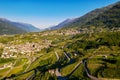 Valtellina IT, view of the valley from the Chiuro area to the west Royalty Free Stock Photo