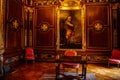Valtice, Southern Moravia, Czech Republic, 04 July 2021: romantic castle interior with baroque furniture, wooden carved writing