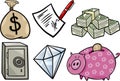 Valuable objects cartoon illustration set