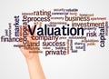 Valuation word cloud and hand with marker concept Royalty Free Stock Photo