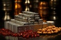 Value amalgamation Silver bars on stock graph background, depicting commodities investment synergy