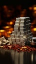 Value amalgamation Silver bars on stock graph background, depicting commodities investment synergy