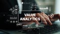 Value Analytics Concept with Data Visualization and Technology Elements in a Modern Workspace Environment. Asymptotic Royalty Free Stock Photo