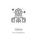 value icon vector from risk management collection. Thin line value outline icon vector illustration. Outline, thin line value icon