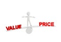 Value price balance human character red text  isolated - 3d rendering Royalty Free Stock Photo