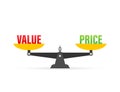 Value and Price balance on the scale. Balance on scale. Business Concept. Vector illustration Royalty Free Stock Photo