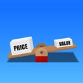 Value and price balance on the scale isolated on background Royalty Free Stock Photo