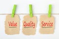 Value Quality Service written on old paper Royalty Free Stock Photo