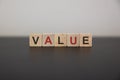 Value symbol. Concept word value on wooden cubes. Royalty Free Stock Photo