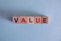 Value symbol. Concept word value on wooden cubes. Royalty Free Stock Photo