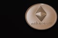 valueable silver ether coin from cryptocurrency on black large