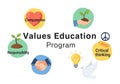 Values education program with icons isolated on white background Royalty Free Stock Photo
