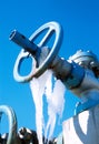 The valve on the gas field in winter Royalty Free Stock Photo