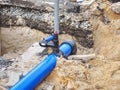 Valve and HDPE pipe welded underground. City water system Royalty Free Stock Photo