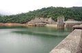 Valve Tower and Steel Bridge in Reservoir