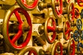 Valve wheels inside old submarine Royalty Free Stock Photo