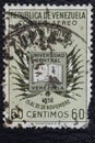 Valverde CT, Italy - January 15, 2023: a old postage stamp from Venezuela celebrating the Primer festival del libro de America