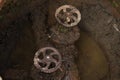 valves covered with dirt and rust Royalty Free Stock Photo