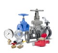 Valves, fittings, flanges, pipeline elements Royalty Free Stock Photo