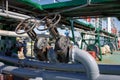 Valves and pipeline for loading liquid cargo on an oil-chemical tanker Royalty Free Stock Photo