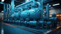 Valves, Pipes, and Pumps in the High-Tech Boiler Room Facility. Generative AI Royalty Free Stock Photo