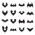 Vampire bat silhouette. Halloween bats decoration, hanging cave flittermouse and scary rearmouse animal vector