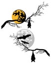 Vampire bats on tree branches against full moon vector silhouette Royalty Free Stock Photo