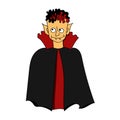 Vampire in a black cloak on a white background. Vector illustration in cartoon style for Halloween. Royalty Free Stock Photo