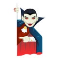 Vampire cartoon support help consultation advice promotion looking out corner character halloween solution flat design
