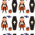 Vampire coffin bat Halloween pattern