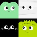 Vampire count Dracula, Mummy, black cat, Frankenstein zombie square face head icon set. Happy Halloween. Cute cartoon funny spooky Royalty Free Stock Photo