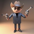 Vampire dracula cartoon 3d Halloween monster wearing a cowboy stetson hat and pointing two pistols, 3d illustration