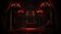 Vampire Dracula castle interior, victorian red furnitures. Halloween concept. Generative AI