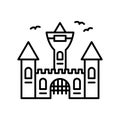 Vampire Dracula Castle Line Icon. Halloween Gothic Spooky Castle Outline Pictogram. Scary Dark Old Castle for Halloween