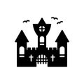 Vampire Dracula Castle Silhouette Icon. Halloween Gothic Spooky Castle Glyph Pictogram. Scary Dark Old Castle for Royalty Free Stock Photo