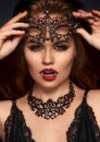 Vampire Halloween Woman. Beauty Vampire Girl portrait. Fash Royalty Free Stock Photo