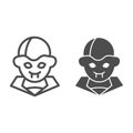 Vampire line and solid icon. Night monster face, blood drinker. Halloween party vector design concept, outline style