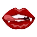 Vampire lips icon, mouth with white fangs