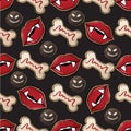 Vampire lips scary halloween background seamless vector pattern 1