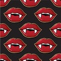 Vampire lips scary halloween background seamless vector pattern