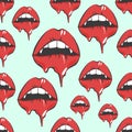 Vampire lips seamless pattern. Pop art vector illustration for halloween, packing, fabric, clothes print Royalty Free Stock Photo