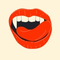 Vampire mouth with fangs . Closed, open female red lips Royalty Free Stock Photo