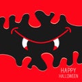 Vampire mouth with fangs. Flowing down blood. Halloween card. Spooky background Flat design.