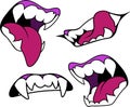 Vampire mouth with fangs set. Halloween vector illustration. Design elements for advertising and promotion. Isolated on white back Royalty Free Stock Photo