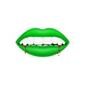 Vampire mouth in green design with bloody teeth Royalty Free Stock Photo