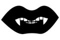 Vampire mouth. Silhouette. Dangerous lips. Sharp white fangs shine. The devil`s bite. Vector illustration. Angry grin. Royalty Free Stock Photo