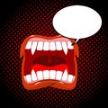 Vampire mouth style pop art. Bubble for text. Red lips with fang Royalty Free Stock Photo