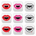 Vampire mouth, vampire teeth buttons set Royalty Free Stock Photo