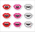 Vampire mouth, vampire teeth labels set